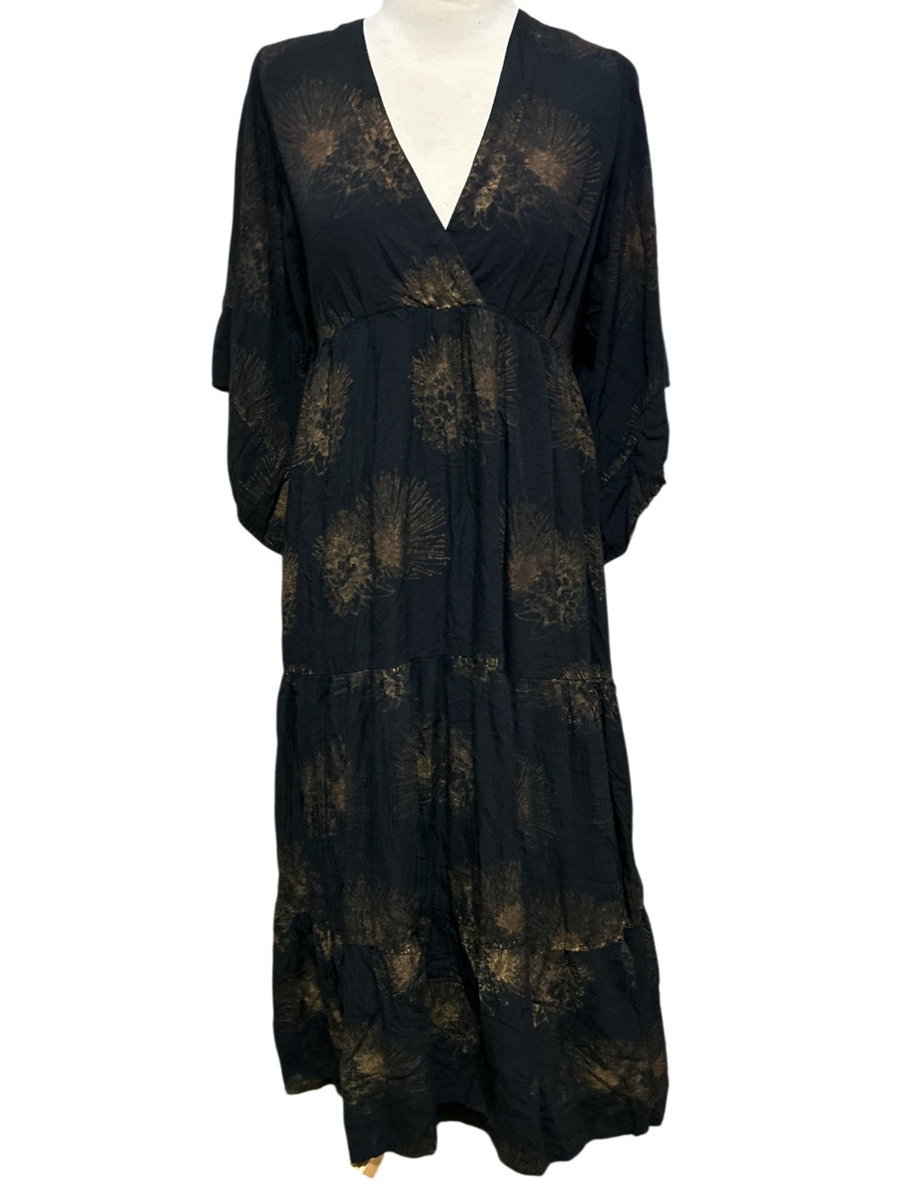 Kahulaleʻa black and gold tiered maxi dress Size S